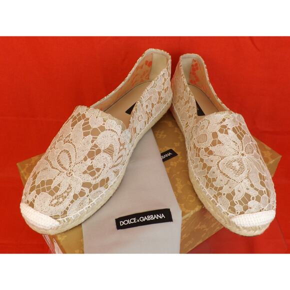 NIB DOLCE & GABBANA OFF WHITE ICE FLORAL PRINT LACE ESPADRILLE FLATS 40 $ 545 - Picture 7 of 12